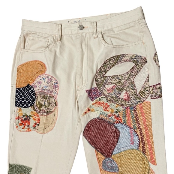 Free People Sunnies Patched Boyfriend Jeans Ivory Size 26 - Picture 6 of 12
